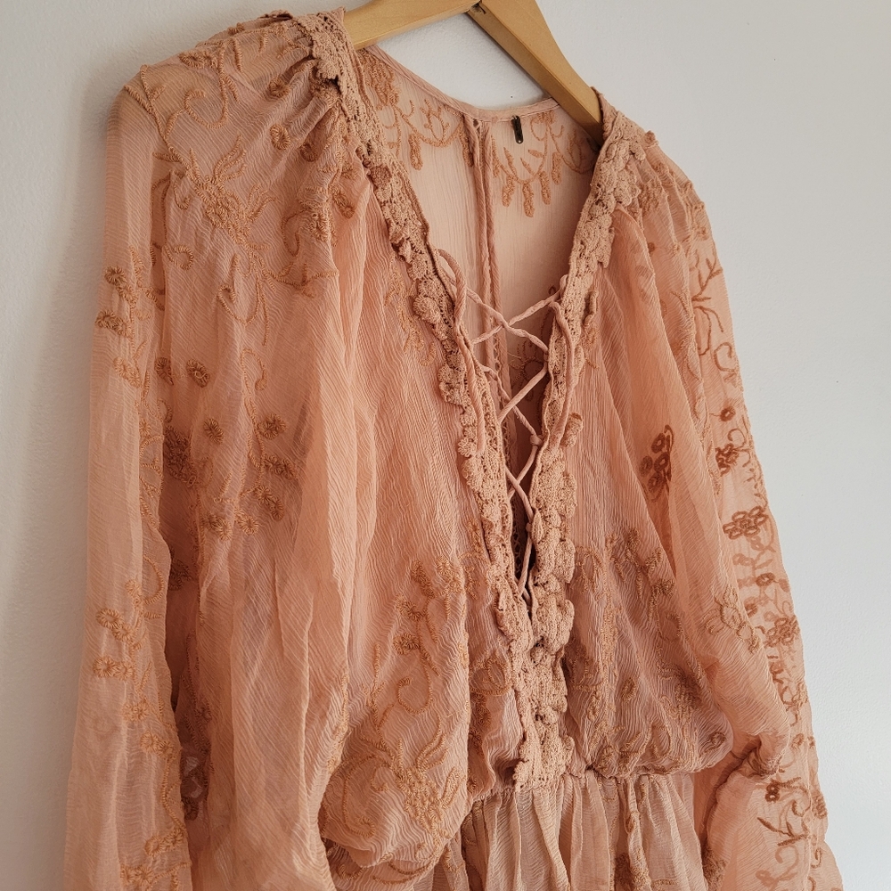 Free People Lace Dress Tunic Lace Up S/M Hippie Boho Renaissance Festival Breezy - Picture 3 of 14